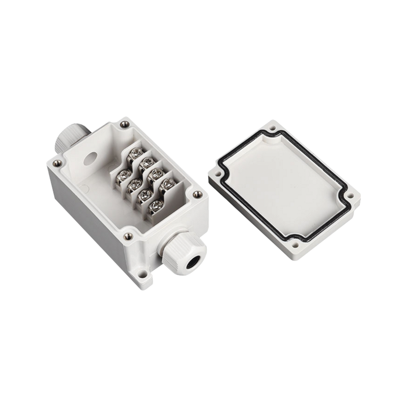 PST-TJ-4P Caja de Conexión Exterior con Conexión Lateral para 4 Líneas (doble tornillo). Incluye Glándulas.