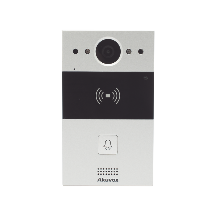 Videoportero de 1 Botón / Lector de Tarjetas MIFARE y PROX EM / Notificación a APP / 100% en la Nube / Notificación por Llamada Telefónica / SIP / ONVIF / IP65 / Cámara 2MP / Panel de Aluminio / Control de 2 Puertas