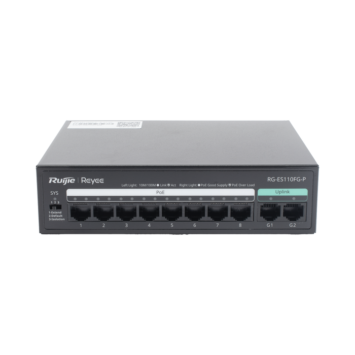 Switch PoE no administrado de 2 puertos Gigabit y 8 puertos 10/100 Mbps