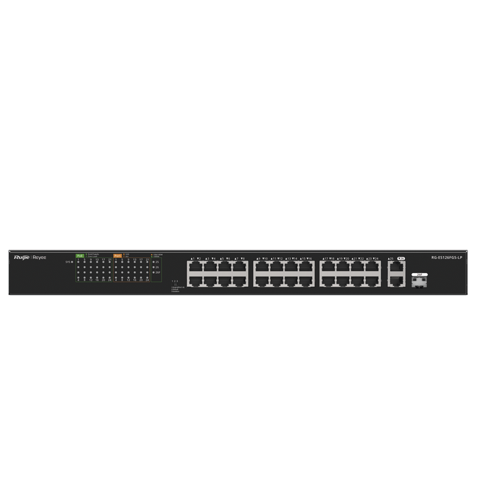 Switch PoE+ No Administrable hasta 180W Ideal para CCTV, 24 Puertos 10/100 y2 Uplinks Gigabit, Carcasa Metálica