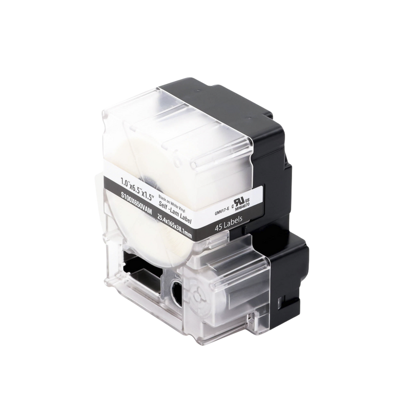 S100X650VAM Casete de 45 Etiquetas Autolaminadas de 25.4 x 165.1 mm, para Cables de 4 a 8.1 mm de Diámetro, Área de Impresión Color Blanco