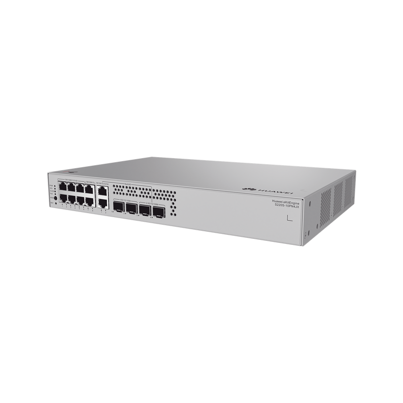 S220S-10PN4JX Switch de Acceso eKit Administrable / Capa 2 / 6 Puertos PoE+ Gigabit + 2 Puertos PoE+ Multi-Gigabit (2.5 Gbps) + 2 Puertos Gigabit + 2 Puertos SFP + 2 Puertos SFP+ / PoE Perpetuo / Presupuesto PoE 128 W / Sin licenciamiento