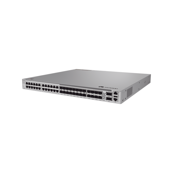 Switch Empresarial Core Híbrido Administrable Capa 3 / 24 puertos 10/100/1000 mbps / 16 Puertos SFP+ 10GE / 8 Puertos 25GE SFP28 / 2 Puertos 40/100GE QSFP28 / iStack / Ruteo Dinamico (RIP, OSPF, IS-IS y BGP) / Fuente redundante / Nube Gratis
