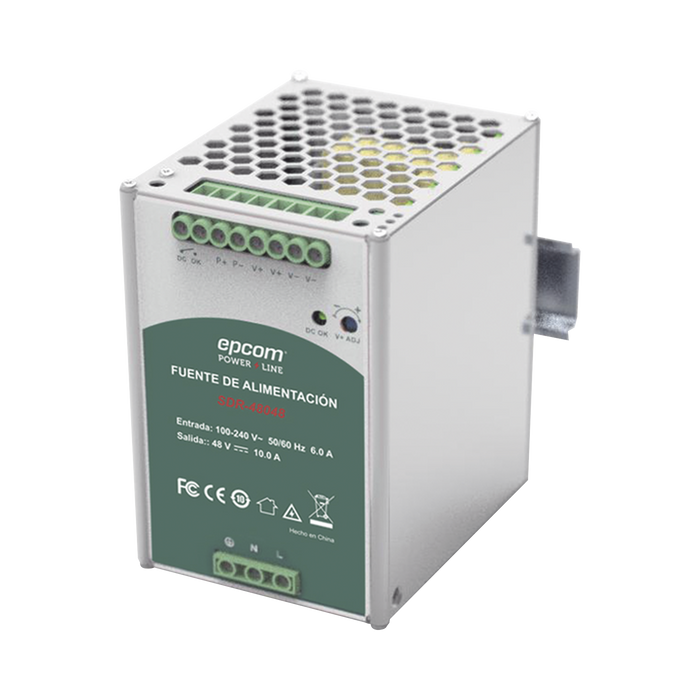 Fuente de Poder Industrial 48 Vcc @ 10A / 480W / Función relay Vcc / Función de Conexión Paralelo / Riel Din
