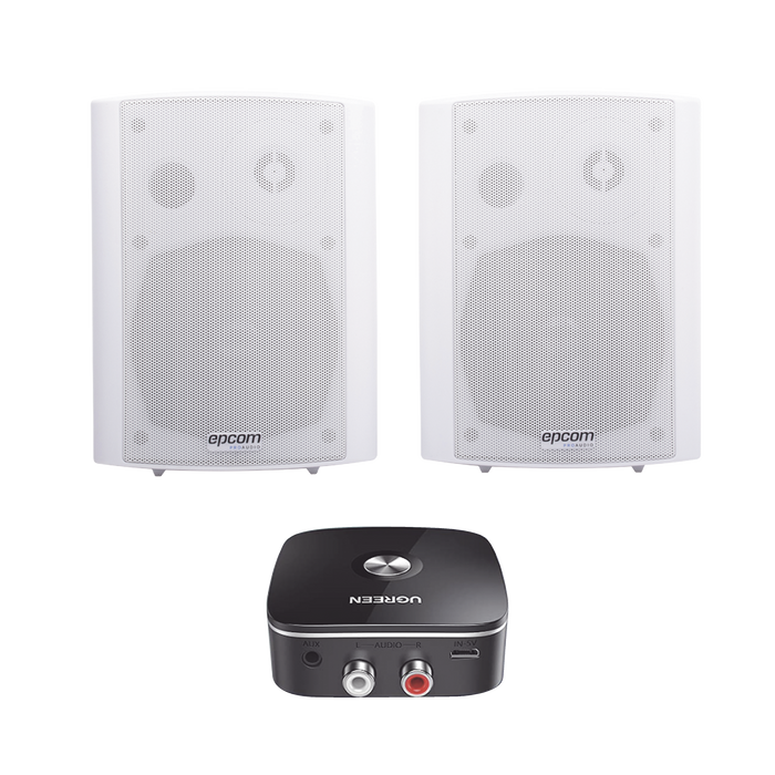 Kit Altavoces + Modulo Receptor BT | Montaje en Pared | 2x20W RMS | Material ABS y Reja Metálica | Bracket de Metal | Color Blanco