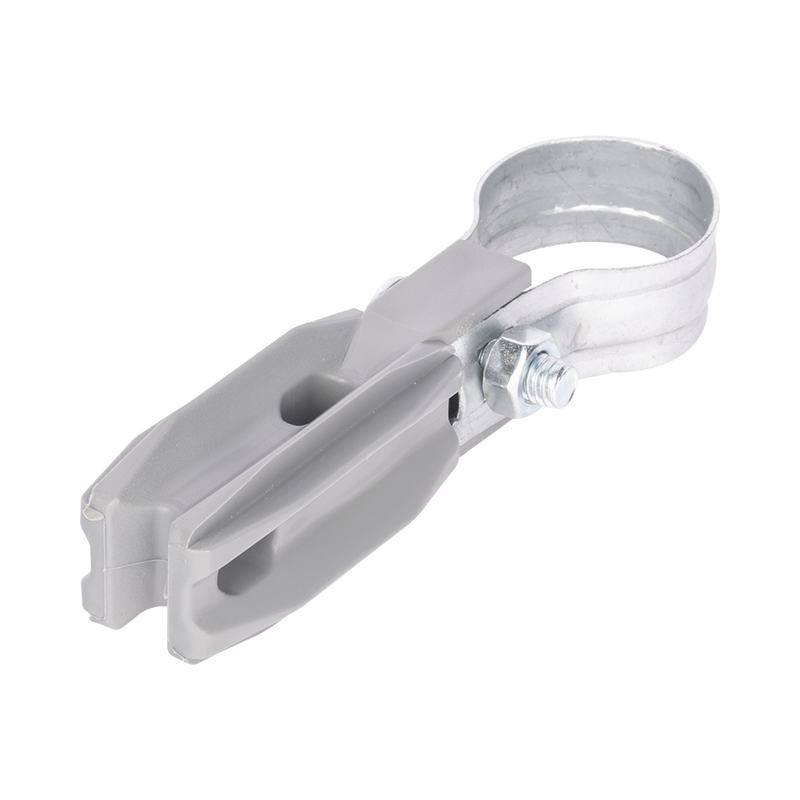 Aislador de paso o esquina de color GRIS con abrazadera incluida de 1 Pulgada para uso en poste cerco eléctrico