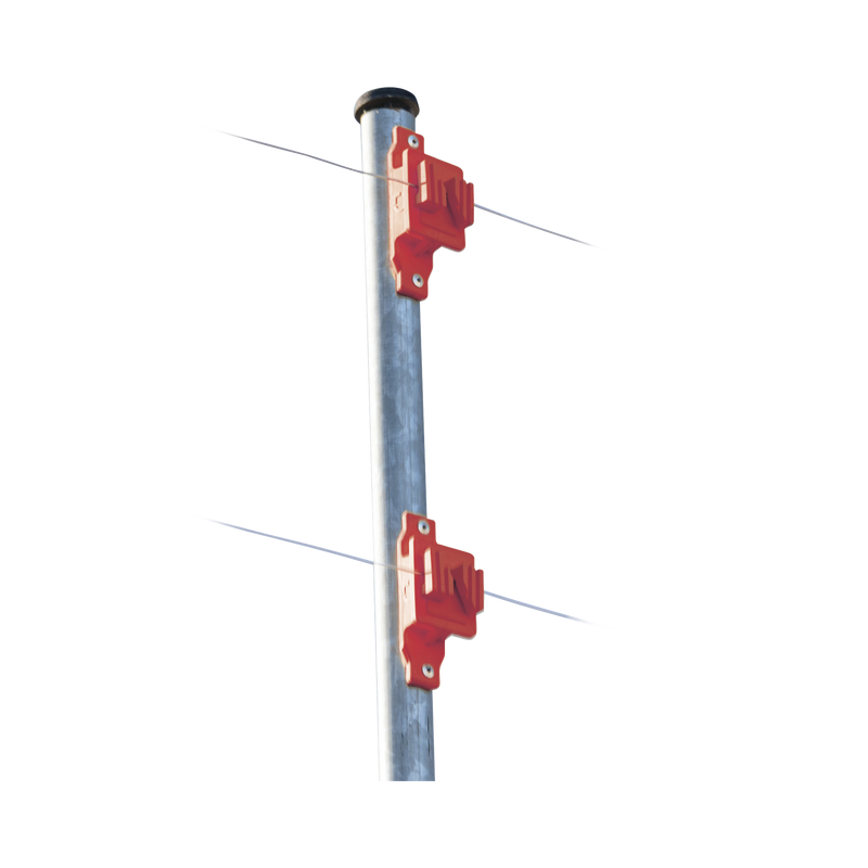 Aislador de Paso color Rojo reforzado para cercos eléctricos, resistente al clima extremoso