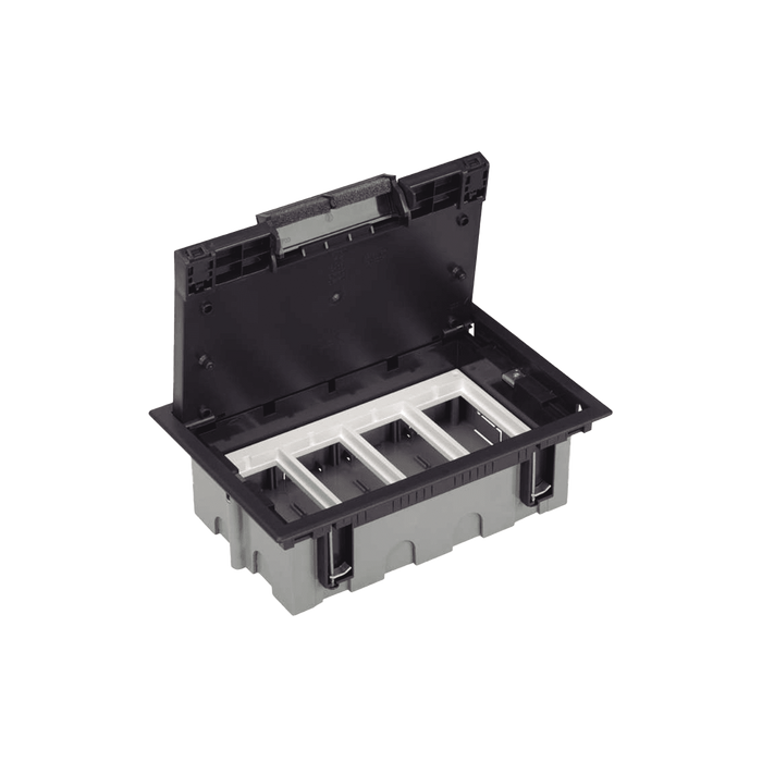 Caja Para Instalación en Piso Falso para Voz, Datos o Contactos Eléctricos / Capacidad para 4 Módulos / Espacio Embellecedor en la Tapa / Profundidad Ajustable de 90 a 120 mm / Los Módulos se Adquieren Aparte / (SF410/14CY)