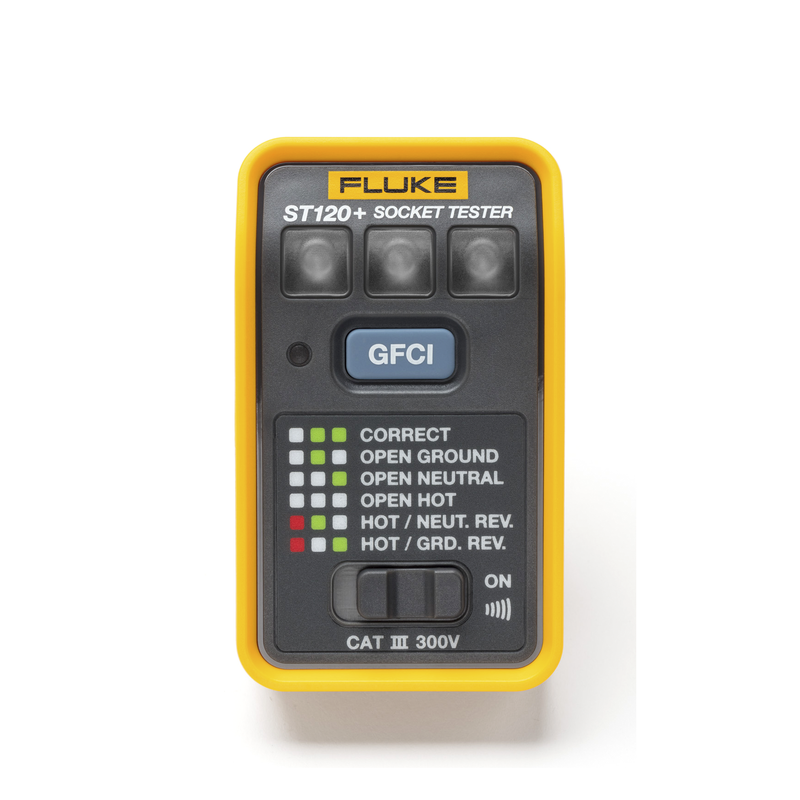 ST120+ Probador de Tomacorriente Eléctrico Estándar o GFCI con Señal Acústica, Con LEDs de Alto Brillo y Gráfico Incluido Para Verificar Rápida y Fácilmente el Cableado