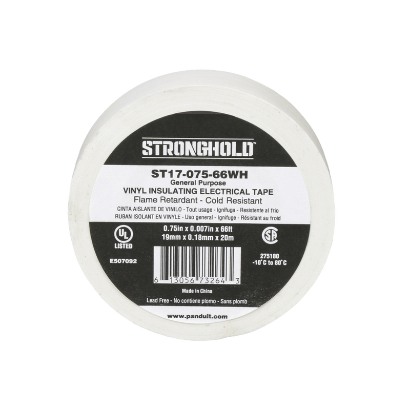 Cinta Eléctrica STRONGHOLD para Aislar, de PVC, Uso General Reparación y Mantenimiento, Grosor de 0.18mm (7 mil), Ancho de 19mm, y 20.12m de Largo, Color Blanco