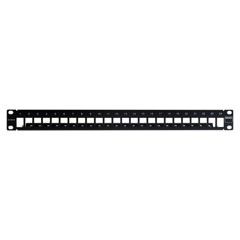 TM-PNLZ-24-01 Patch Panel TERA-MAX Blindado de 24 Puertos, Modular (vacío), Plano, Color Negro, 1UR