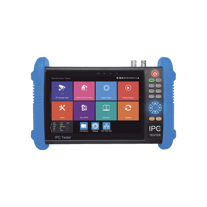 Tester de Video Profesional | Pantalla 7| Prueba IP/HD/Analógicas | TVI/CVI/AHD/CVBS | IP ONVIF | 4K/8K | H.264/H.265 | HDMI | PTZ | Scanner IP | TDR | Salidas 12V/24V/PoE | Activación Simultanea.