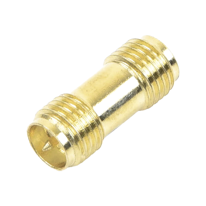 Adaptador Barril de SMA Hembra Inverso a SMA Hembra Inverso, Oro/ Oro/ Teflón,