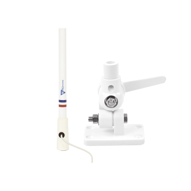 TX-5206-SYS/86 Antena marina VHF en fibra de vidrio en rango de 156 a 163 MHz con 4.5 metros de cable, Incluye: montaje de trinquete de nylon y conector PL-259 macho.