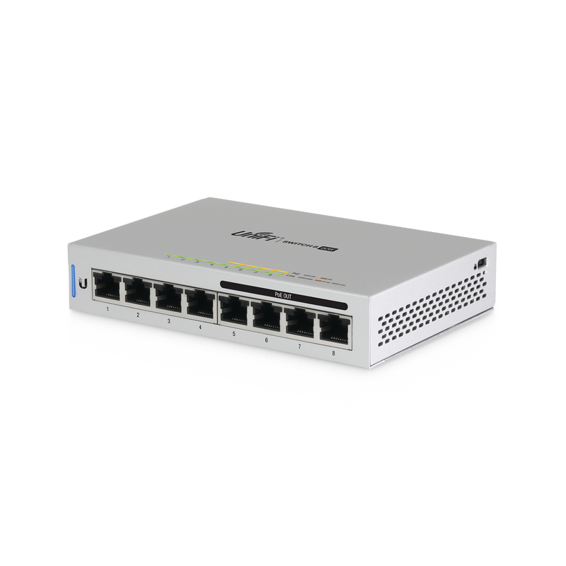 US-8-60W Switch UniFi Administrable capa 2 de 8 puertos Gigabit (4 Puertos Gigabit PoE 802.3af y 4 puertos Gigabit ethernet) 60W