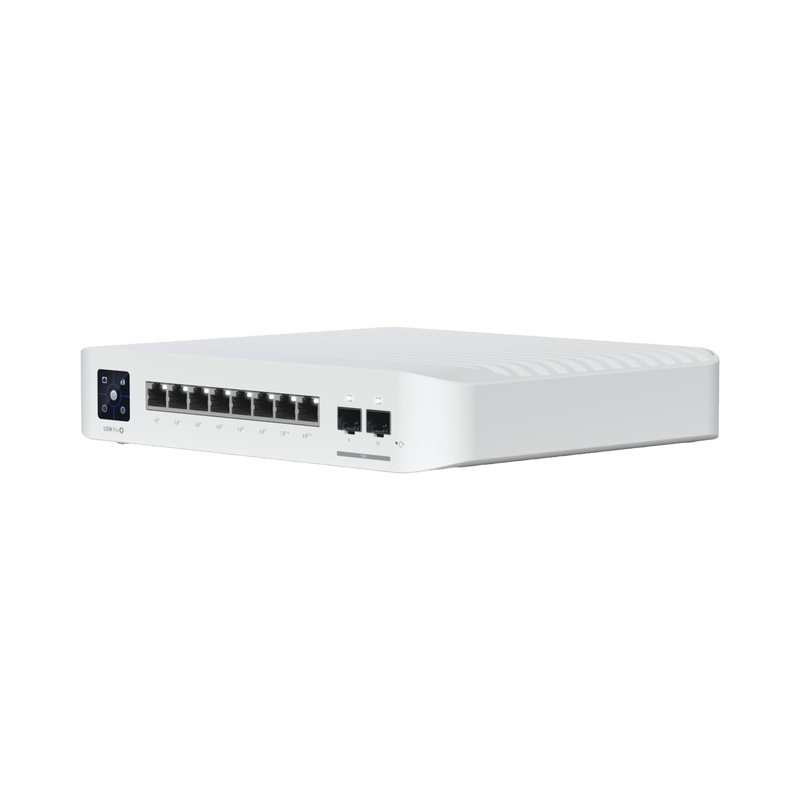 USW-PRO-8-POE Switch UniFi Pro 8 PoE Administrable Capa 3, 8 puertos GbE / (6) puertos POE+ af/at y (2) puertos POE++ 802.3bt / (2) puertos SFP+ 10G / 120W de presupuesto POE