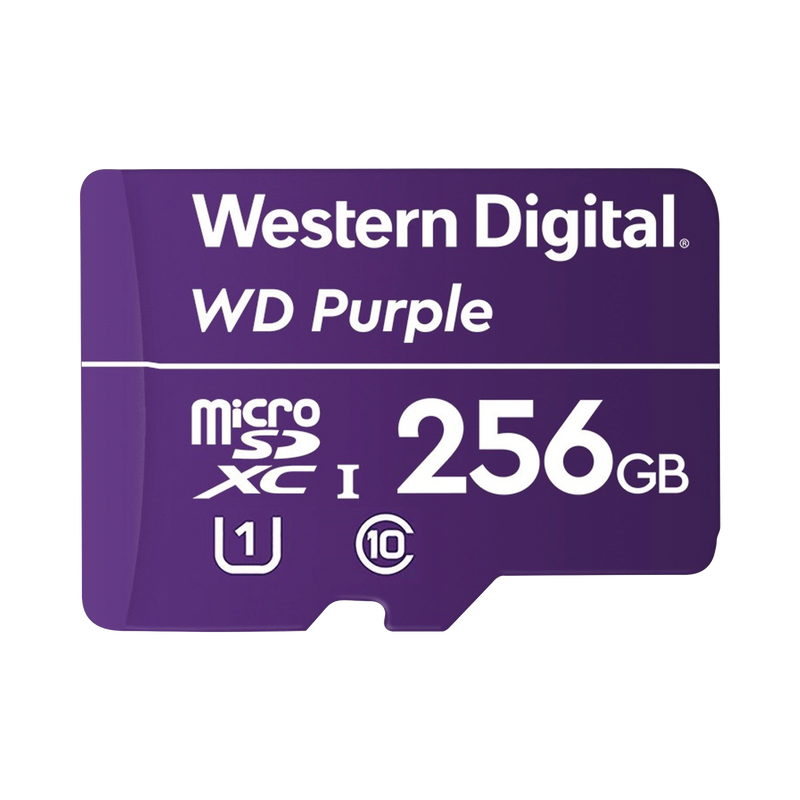 WD256MSD Memoria microSD de 256 GB PURPLE, Especializada Para Videovigilancia, 10 VECES MAYOR DURACIÓN, 3 AÑOS DE GARANTIA