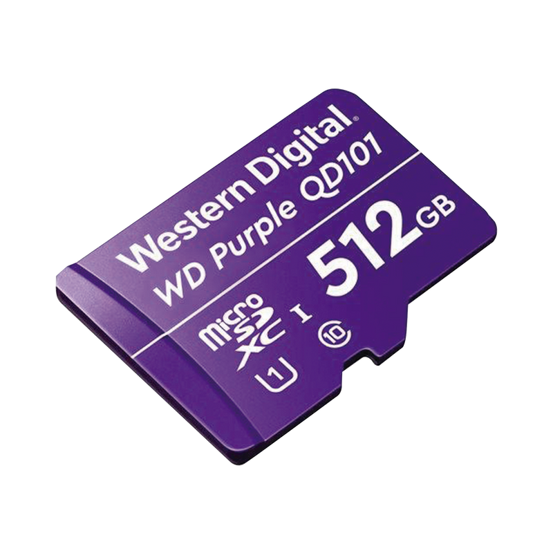 WD512MSD Memoria microSD de 512 GB PURPLE, Especializada Para Videovigilancia, 10 VECES MAYOR DURACIÓN, 3 AÑOS DE GARANTIA