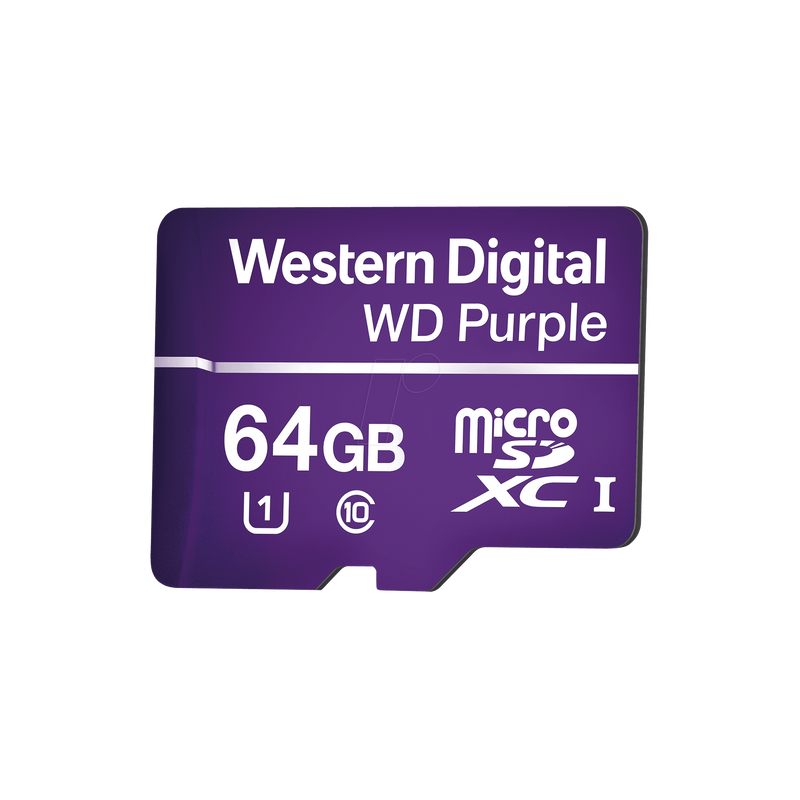 WD64MSD Memoria microSD de 64GB PURPLE, Especializada Para Videovigilancia, 10 VECES MAYOR DURACIÓN, 3 AÑOS DE GARANTIA