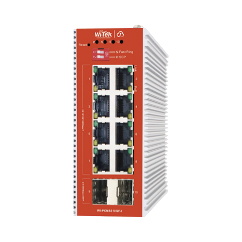 WI-PCMS310GF-I Switch L2+ PoE Industrial / Administración Cloud-Web-CLI / 8 Puertos PoE af/at 100/1000 Mbps / 2 Puertos SFP Gigabit / Presupuesto PoE 120 W / Protocolo ERSP (redundancia enlaces)