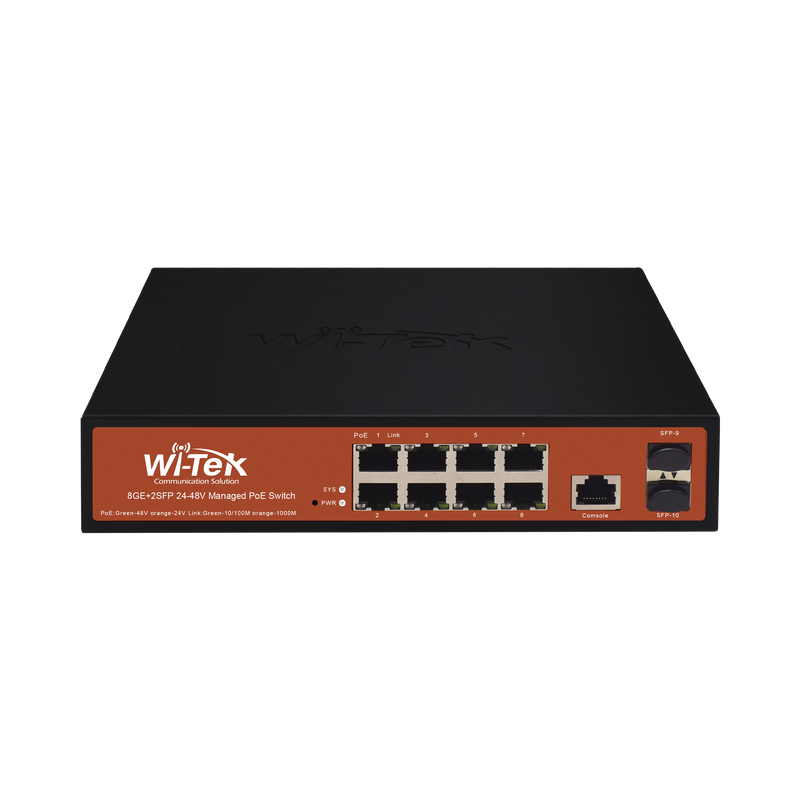 WI-PMS310GF-ALIEN  Switch Administrable de 8 puertos Gigabit Ethernet con PoE 802.3 af/at y 24V Pasivo + 2 SFP Gigabit, 150 W
