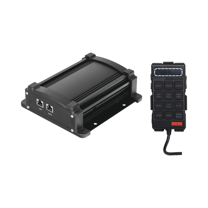 Sirena Vehicular de 100W de Potencia Con Controlador Unimando, Micrófono, Control de Tonos y Patrones de destello de Barras de Luces Serie X67 / X75