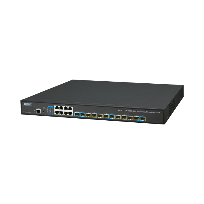 Switch Administrable Capa 3, 12 Puertos SFP de 10G, 8 Puertos 10/100/1000T, Con Alimentación Redundante (2 Fuentes de Alimentación AC).