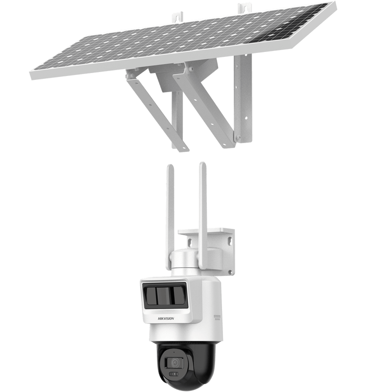 DS-2DE2C400IWG-K/4G/C09S20/LA Kit Solar IP All in One / Doble Detección (Radar + PIR) / PT IP 4 Megapixel / Lente 2.8 mm / Panel Solar / Batería de Respaldo de Litio 90Wh (Hasta 2 días) / Conexión 4G / Audio de Dos Vías / Accesorios de Inst. / Direc