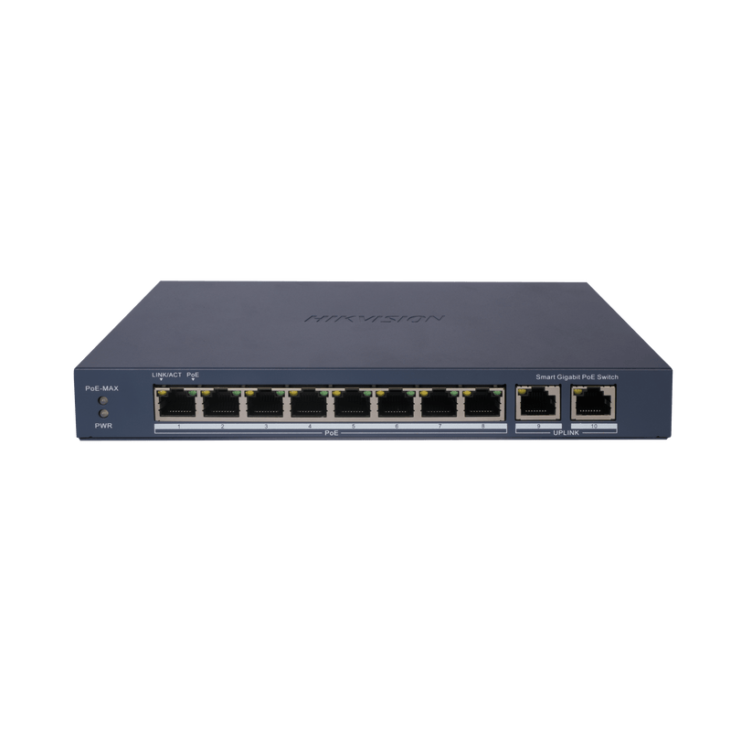 DS-3E1510P-EI Switch Gigabit PoE+ / Administrable / 8 Puertos Gigabit PoE+ / 2 Puertos Gigabit / Configuración Nube Hik-Partner Pro / Modo Extendido hasta 300 Metros / 110 W
