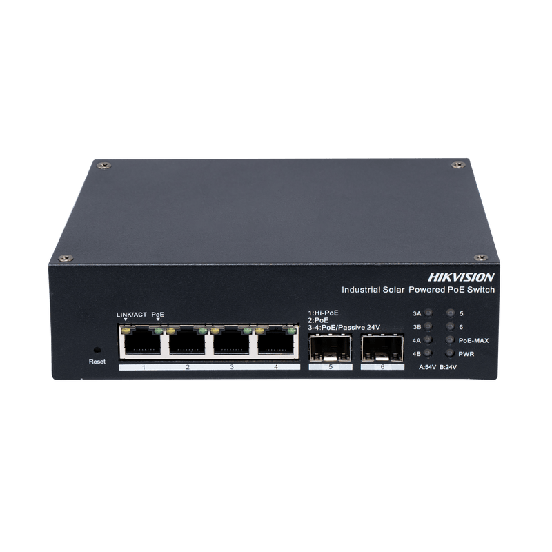 DS-3T1506HP-EI-UPS Switch Industrial con UPS / Administrable Gigabit / 3 Puertos Gigabit PoE+ (30 W) + 1 Puertos Gigabit PoE++ (90 W) / 2 Puertos SFP / 120 W Total / 48 a 57 VCD / Ideal para Proyectos / 300 Metros de Distancia
