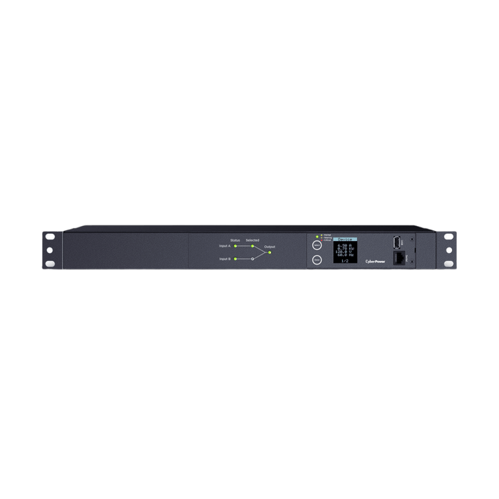 PDU ATS (Fuente Redundante Auto-transferible) Medible, Para Distribución de Energía, 2 Entradas 120 Vca NEMA5-15P, Con 10 Salidas NEMA 5-15R, Horizontal 19in, 1UR