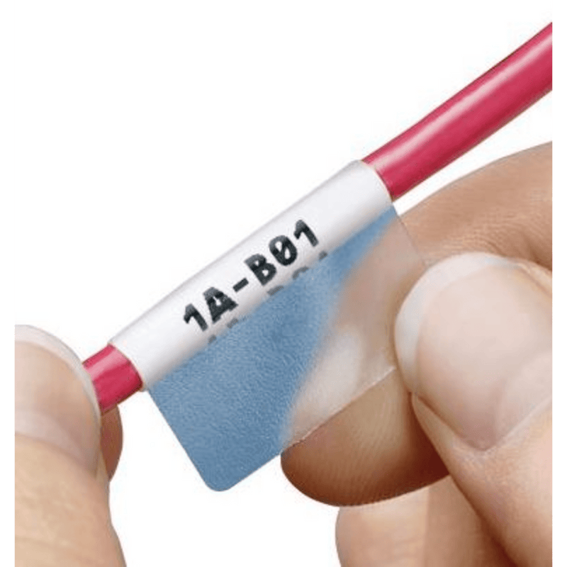 Casete de 50 Etiquetas Autolaminadas de 25.4 x 165.1 mm, para Cables de 12.1 a 40.4 mm de Diámetro, Área de Impresión Color Blanco