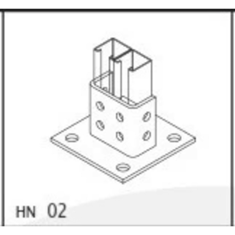 Base Cuadrada con 4 perforaciones para Perfil Doble.