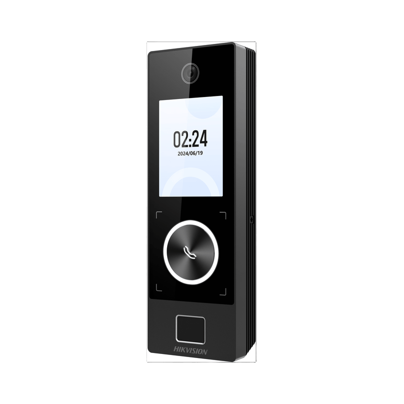 DS-K1T323MBFWX-E1 Terminal Facial Min Moe WiFi & PoE con Botón de Llamada y LECTOR DE HUELLA / Exterior IP65 / Tarjetas Virtuales Bluetooth con HikConnect Teams / 1000 Rostros y 3,000 Huellas / HIK-IA