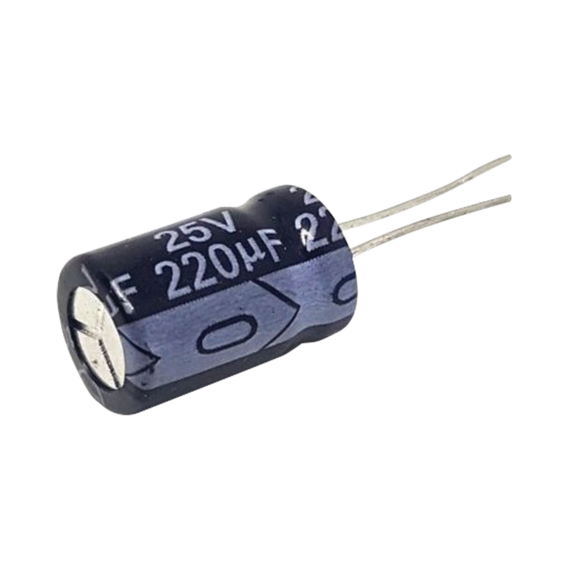 0220M0025V  Capacitor Electrolítico Radial de Aluminio, 220 µFd, 25 Vcc, 105 °C, 8 x 11 mm.