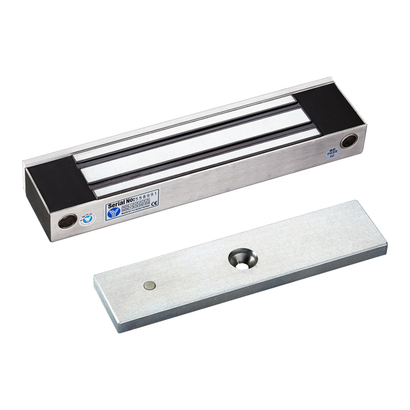 YLI YM350WS - Cerradura Magnética para Control de Acceso / Fuerza de Sujeción de 350 kg (800 lb) / Para puertas de madera, vidrio y metálicas / IP68 para uso exterior e interior