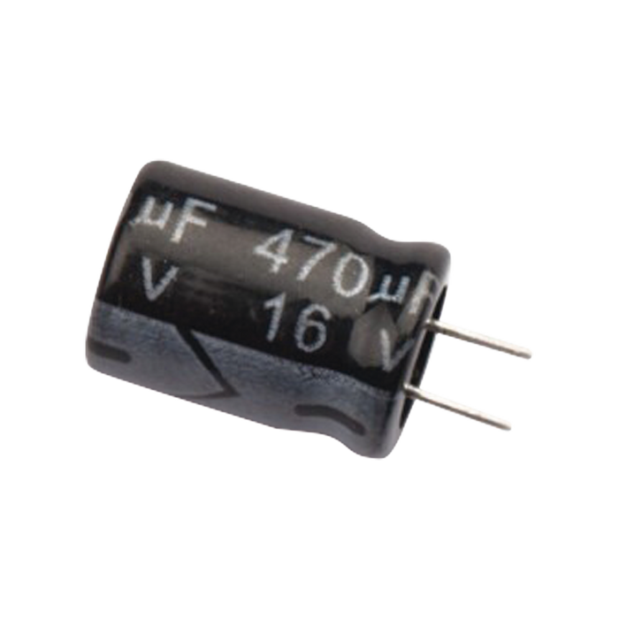 Capacitor Electrolítico de Aluminio, Radial de 470 µFd, 16 Vcc, 105 °C, 8.0 x 11 mm.