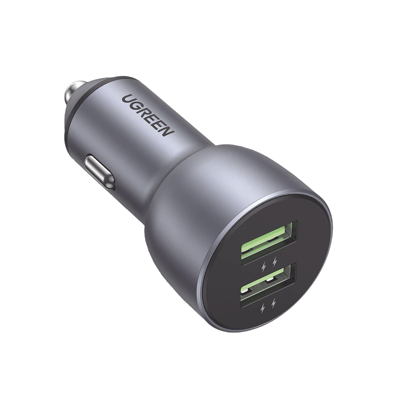 10144 Cargador de Auto 36W | 2 Puertos USB-A | Carga Rápida | Compatible con Vehículos de 12 y 24 VCD | PD3.0 + QC3.0 | Chip Inteligente | Diseño Compacto | Mayor Eficiencia Energética | Aleación de Aluminio.