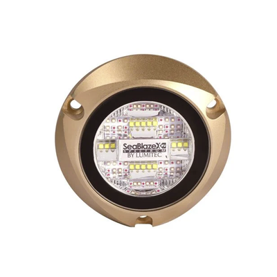 Luz led marina sumergible SeaBlaze X2, emite luz de color blanco y azul de 6000 lúmenes, fabricada en bronce naval con grado de protección IP68. - Toer