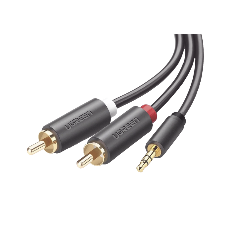 10512 Cable Adaptador de 3.5mm Macho a 2 RCA Macho / 3 Metros / Color Gris / Blindaje Múltiple / ABS / Alta Calidad