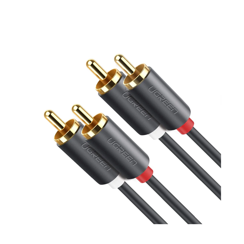 10520 Cable de Audio 2 RCA Macho a 2 RCA Macho / 5 Metros / Color Negro / Alta Calidad / Anillos de goma para asegurar un agarre firme al instalar o quitar el cable