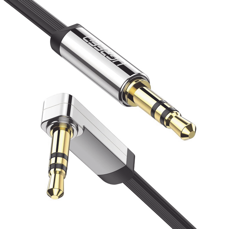 10599 Cable Auxiliar Plano 2 Metros / Conector 3.5mm a 3.5mm / Macho-Macho / Recto a Angulo / Ángulo de 90° en una de sus Puntas / Color Negro