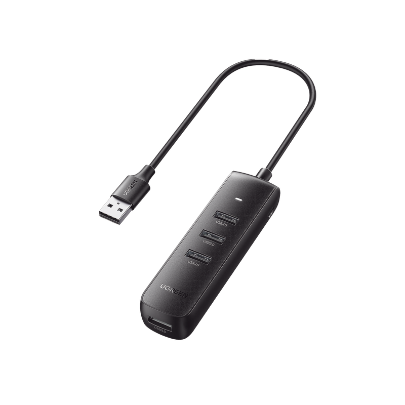 10915 HUB USB-A 3.0 4 en 1 | 4 Puertos USB-A 3.0 (5Gbps) | Cable de 25 cm | Indicador Led | Ideal para Transferencia de Datos | Entrada USB-C para alimentar equipos de mayor consumo como discos duros | Color Negro.