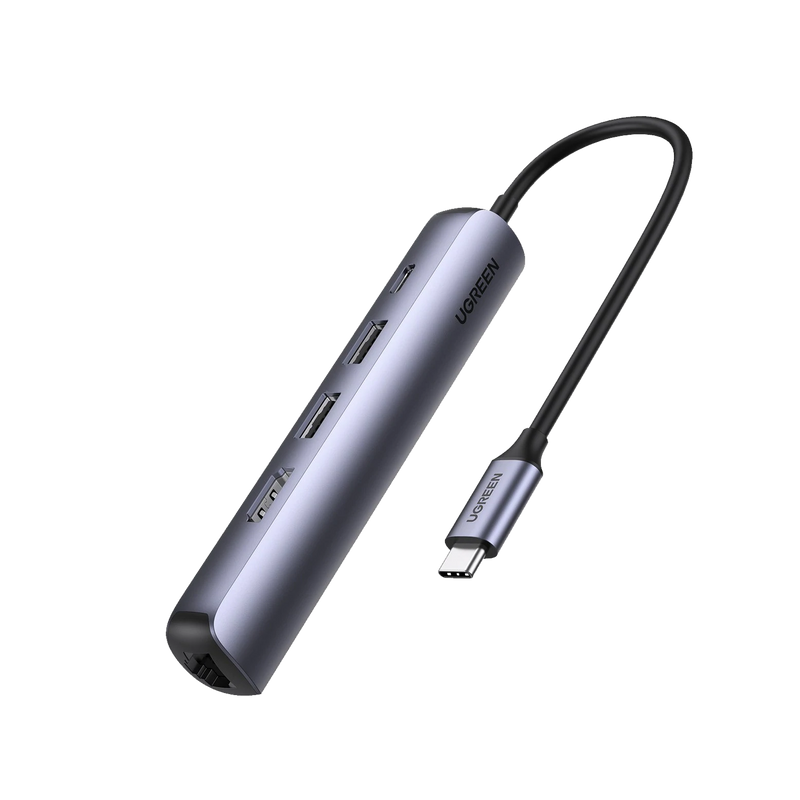 10919 HUB USB-C (Docking Station) 5 en 1 | Ultra Delgado | 2 USB-A 3.1 a (5 Gbps) | HDMI 4K@60Hz | RJ45 (Gigabit Ethernet) | USB-C PD Carga Rápida 100W | Soporta OTG | Chips Inteligentes | Pequeño y Ligero | Caja de Aluminio.