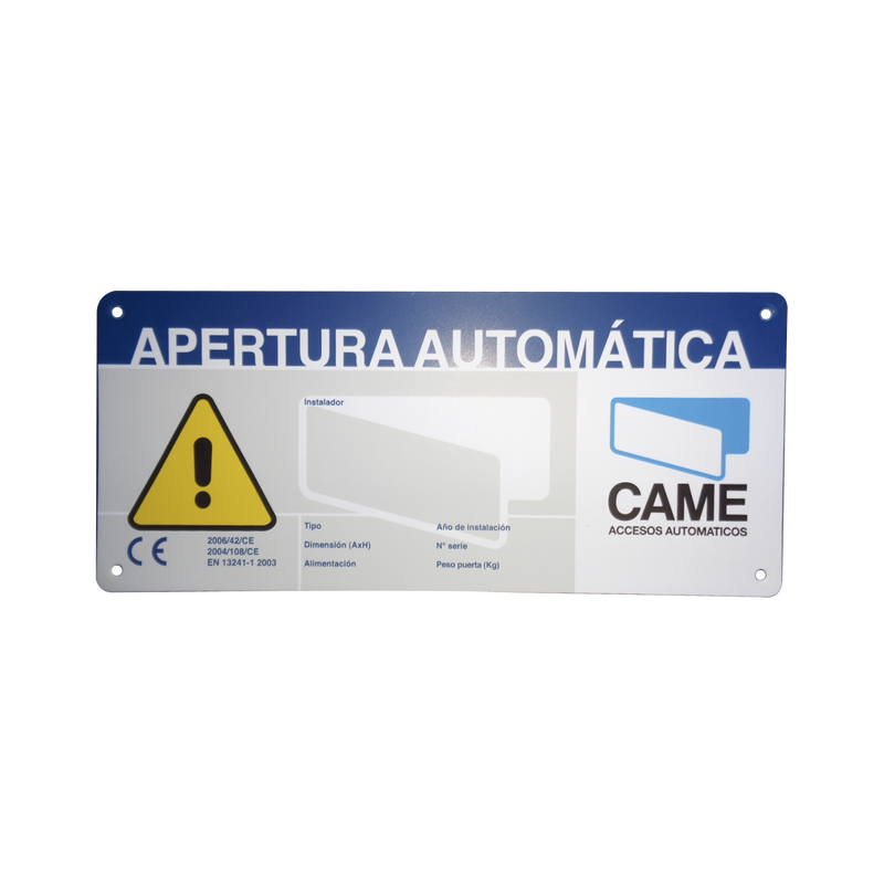 119-R224E Letrero de Aviso Peligro para puertas automáticas CAME