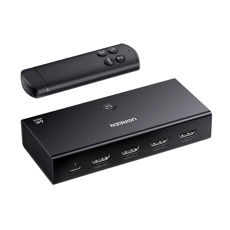 15376 Conmutador HDMI Switch 4@60Hz | 3 Entradas a 1 Salida | 3D | HDR | Dolby Atmos | DTS5.1/7.1 | HDCP2.2 | PCM2.0 | HDMI2.0 | Reduce el Retraso y la perdida de fotogramas | Incluye Control Remoto.