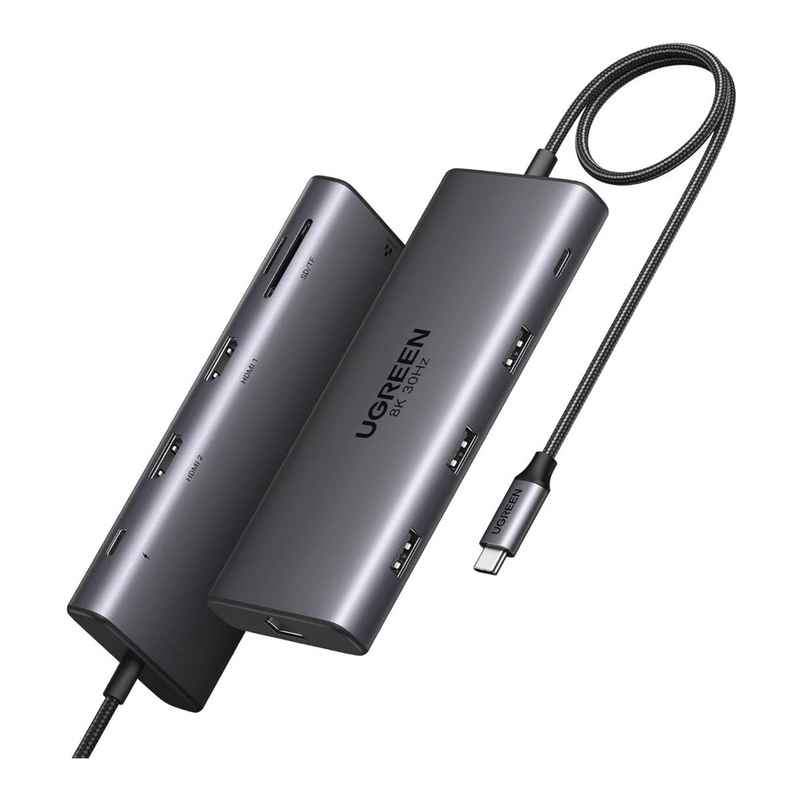 15534 HUB USB-C (Docking Revodok Pro 210) 10 en 1 | 2 Puertos HDMI 8K,4K@60Hz | 3 USB-A | USB-C (5Gbps) | USB-C PD Carga 100W | RJ45 (Gigabit Ethernet) | Lector Tarjetas SD + Micro SD (TF) Simultáneo | Carcasa de Aluminio.