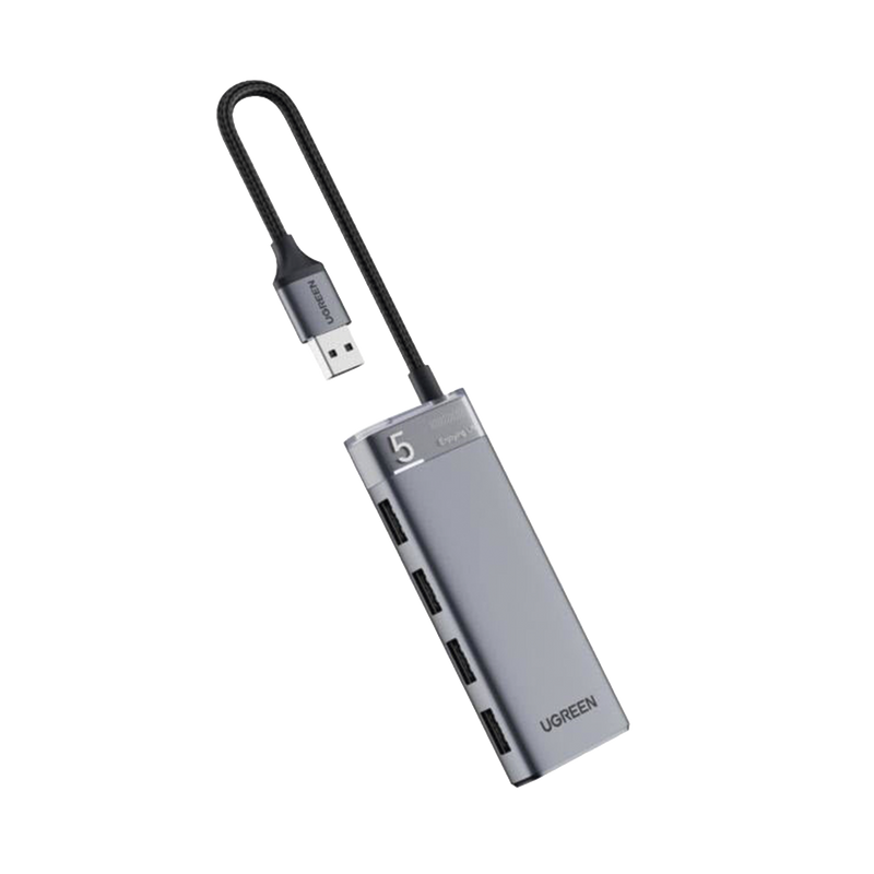 15548 HUB USB-A 3.2 Gen1 4 EN 1 | 4 Puertos USB-A (5Gbps) | Carcasa ABS + PC | Soporta OTG | Luz Indicadora LED | Cable de Nylon Trenzado de 20cm (Mas de 20000 flexiones) | Interfaz Niquelada | Color Gris Metalizado.
