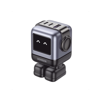Cargador RobotGaN de 65W Serie UNO | 3 Puertos de Carga Rápida | 2 USB-C | 1 USB-A | PD 3.0 | QC 4.0 | Carga Inteligente | Tecnología GaN II | Zapato Magnético Extraíble | Carcasa Ignifuga | Pantalla LED - Toer