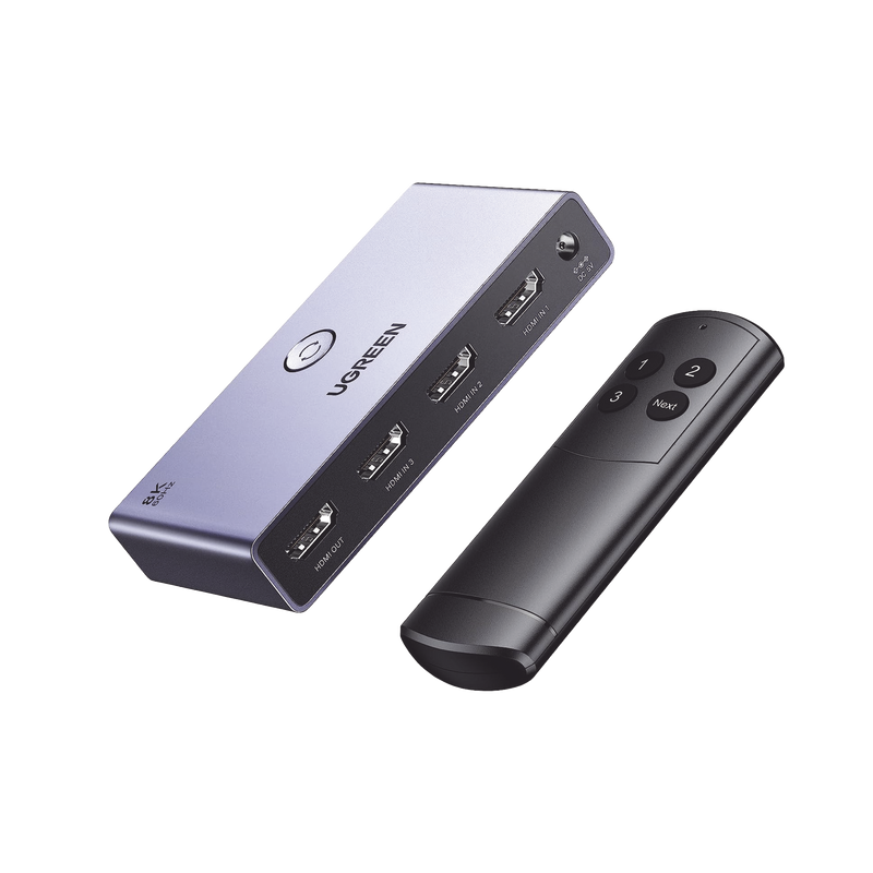 15604 Switch (Splitter) 8K HDMI 2.1 / 3 entradas 1 Salida / Incluye Control Remoto / Soporta 8K@60Hz 4K@120Hz 4K@60Hz 3D / HDR / HDCP 2.3 / Carcasa de Aluminio.